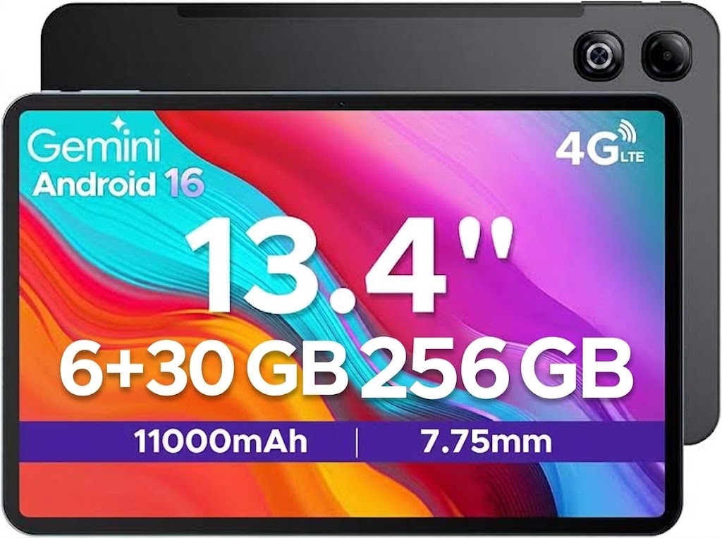 Doogee TAB G6 MAX Android 16 Tablet, 13.4 inç FHD+ Tablet, 11000mAh, 32GB RAM + 256GB ROM/2TB, 90Hz IPS Ekran, Sekiz Çekirdekli Oyun Tableti, 5G Wifi/Widevine L1/Face ID/OTG, S