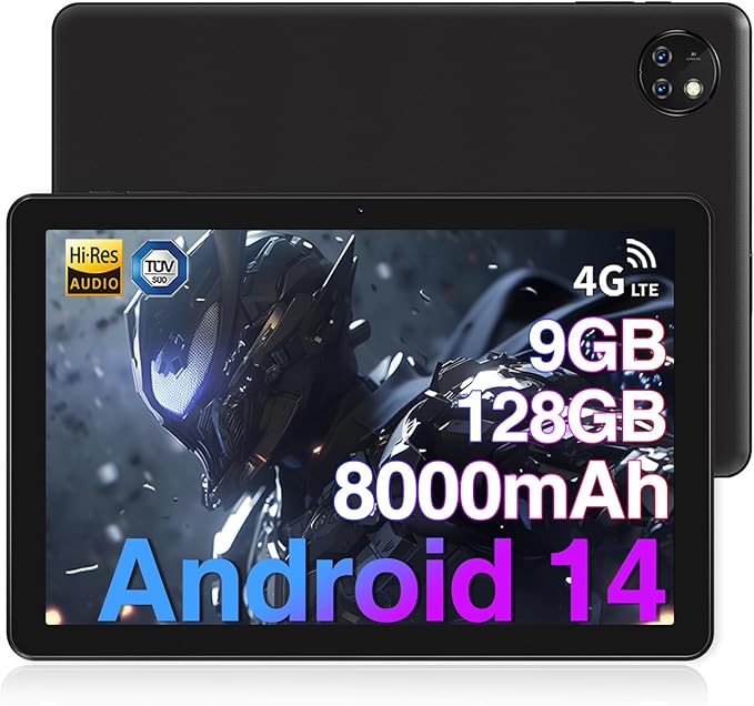 DOOGEE T10W Tablet 10 inch, Android 14 tablet, 8000 mAh, Dual 4G LTE 5G WiFi tablet, 9 GB RAM 128 GB ROM (TF 1TB), TÜV Low Blue Light/Face ID/OTG/ BT5.0/1280 x